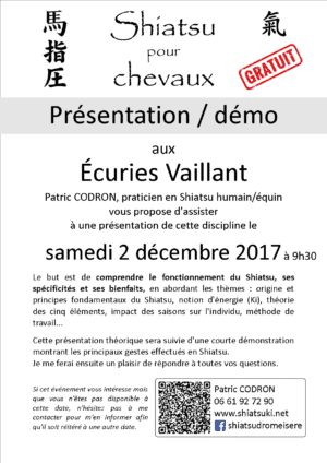 Affiche présentation Shiatsu - Écuries Vaillant